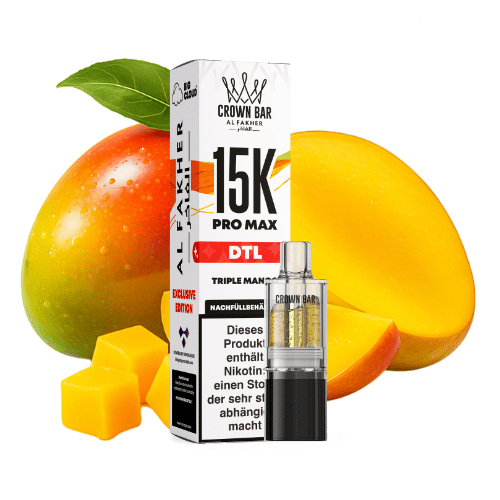 Al Fakher Crown Bar 15k Pro Max DTL Pod Triple Mango 10ml Al Fakher Crown Bar 15k Pro Max DTL Pod Triple Mango 10ml