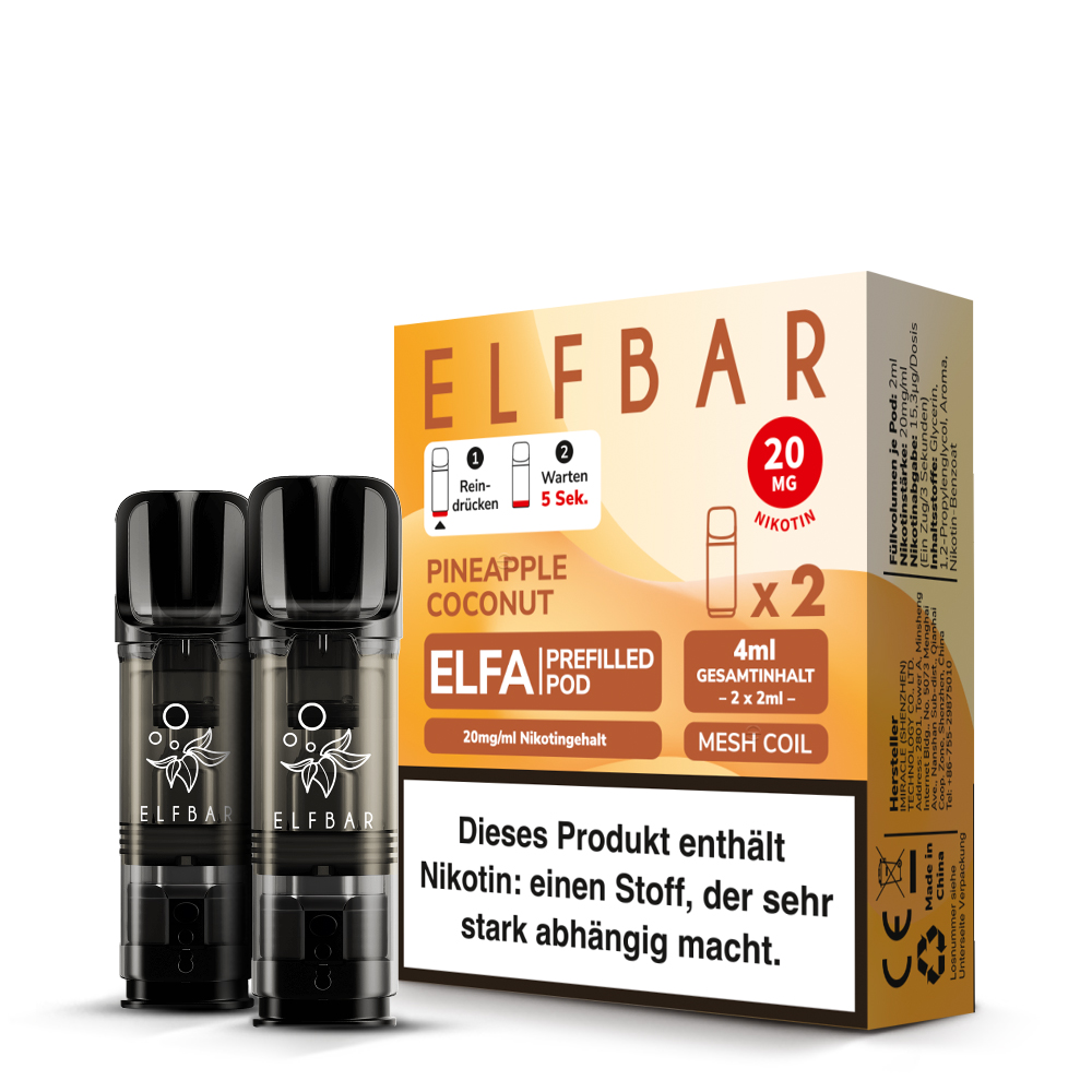 Elfbar Elfa Vape Pod Pineapple Coconut 2 Pods Elfbar Elfa Vape Pod Pineapple Coconut 2 Pods