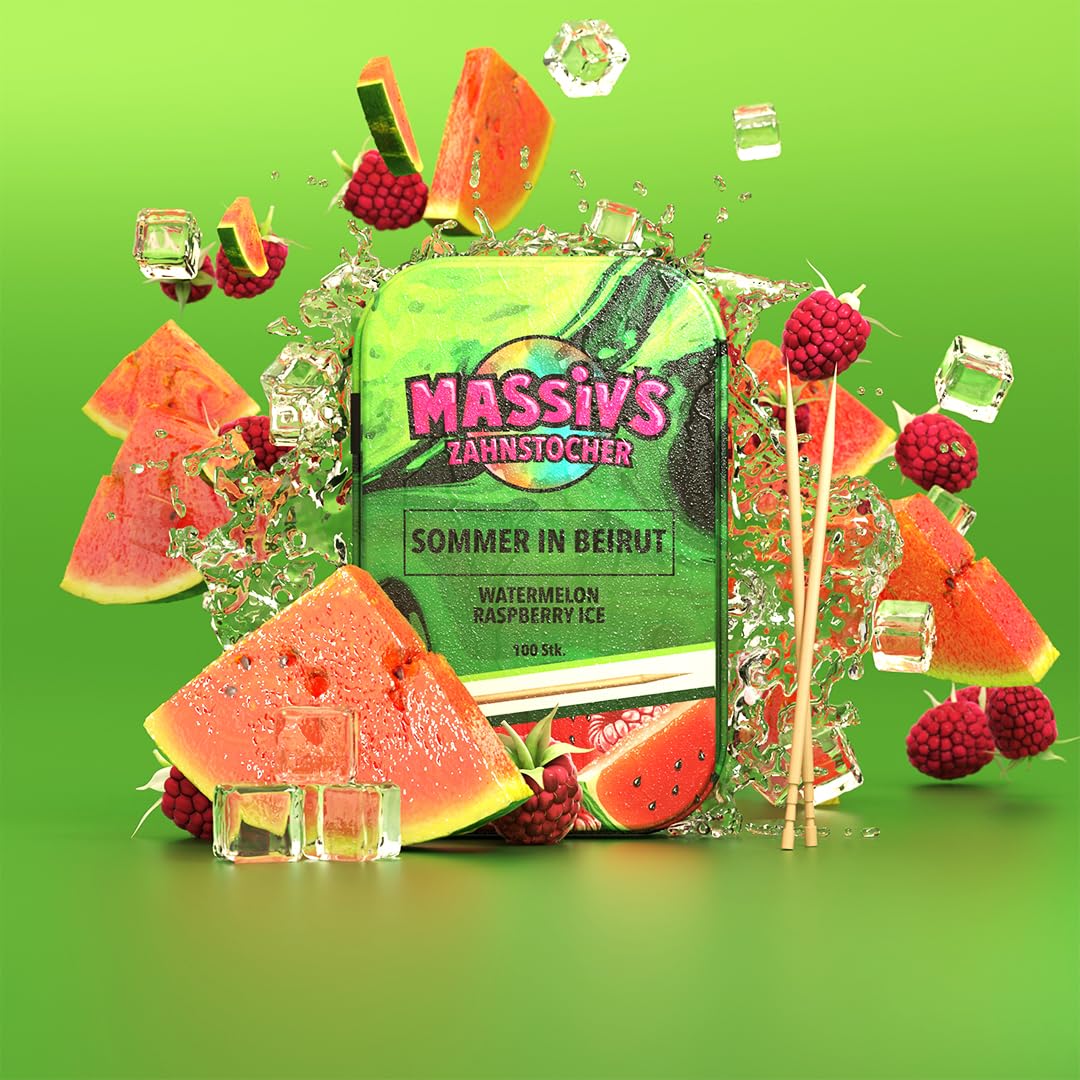 Massiv's Gearomatiseerde Tandenstokers Watermelon Raspberry Ice - 100 Stuks In Metalen Doos