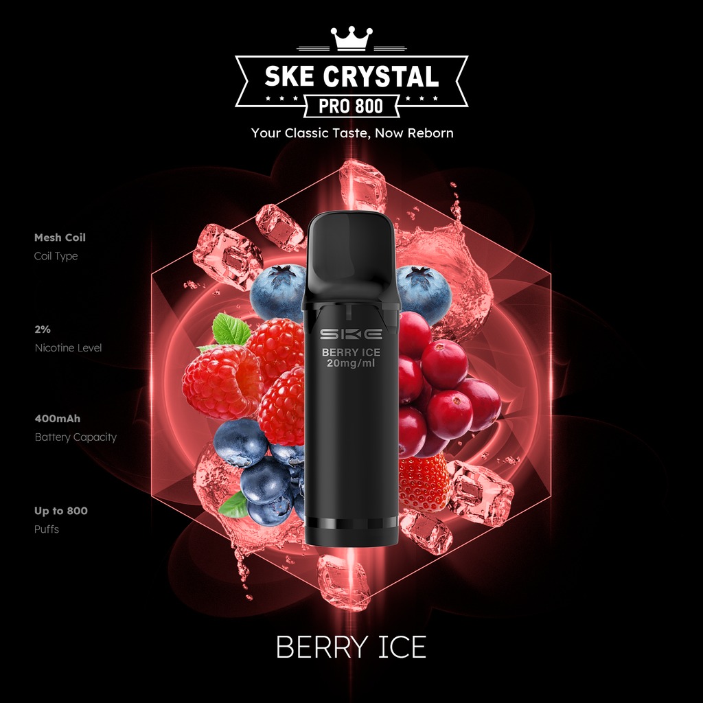 SKE Crystal Pro 800 Pod - Berry Ice 2% Nikotin (2er Pack)