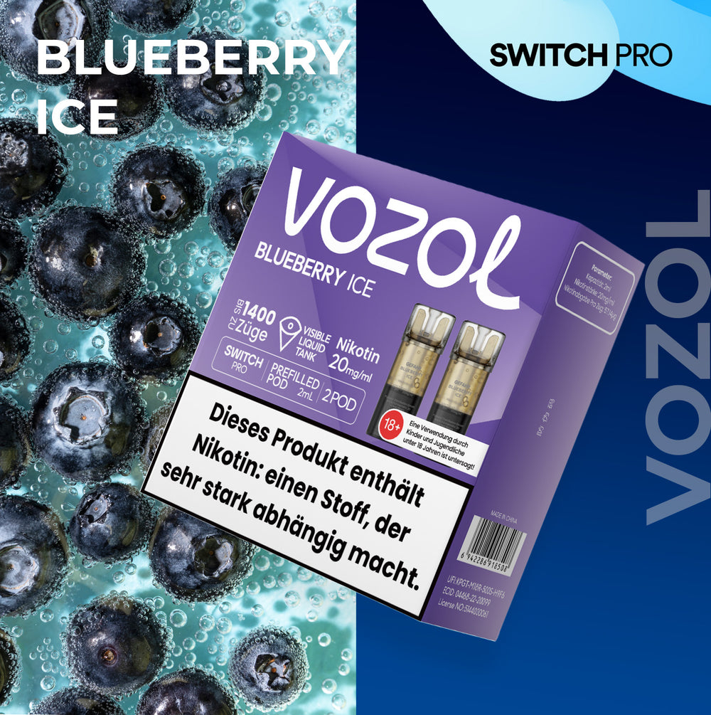 Vozol Switch Pro - Pod - Blueberry Ice 2% Nikotin 700 Züge (2 Pods)