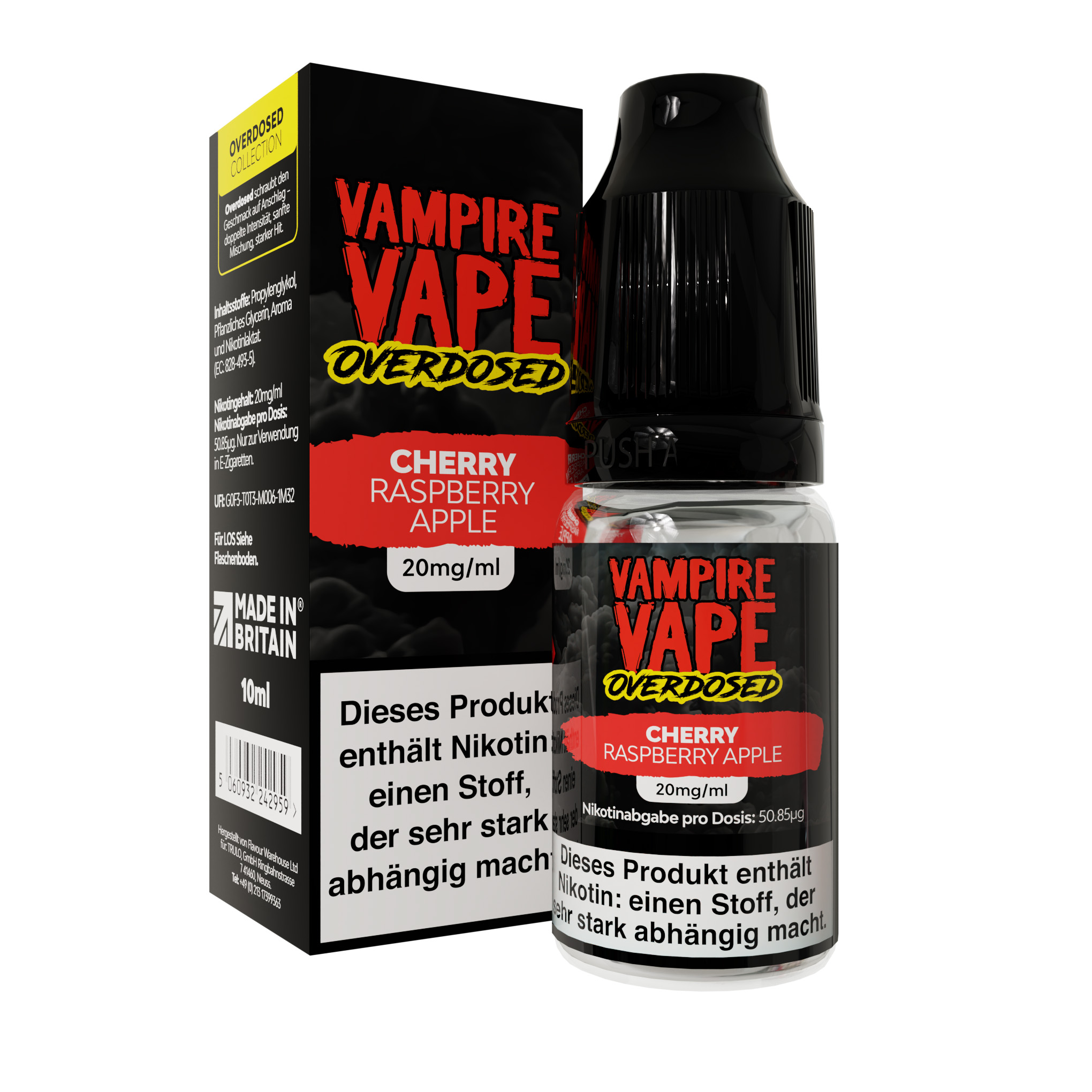 Vampire Vape Overdosed Nikotinsalz Liquid Cherry Raspberry Apple 20mg 10ml