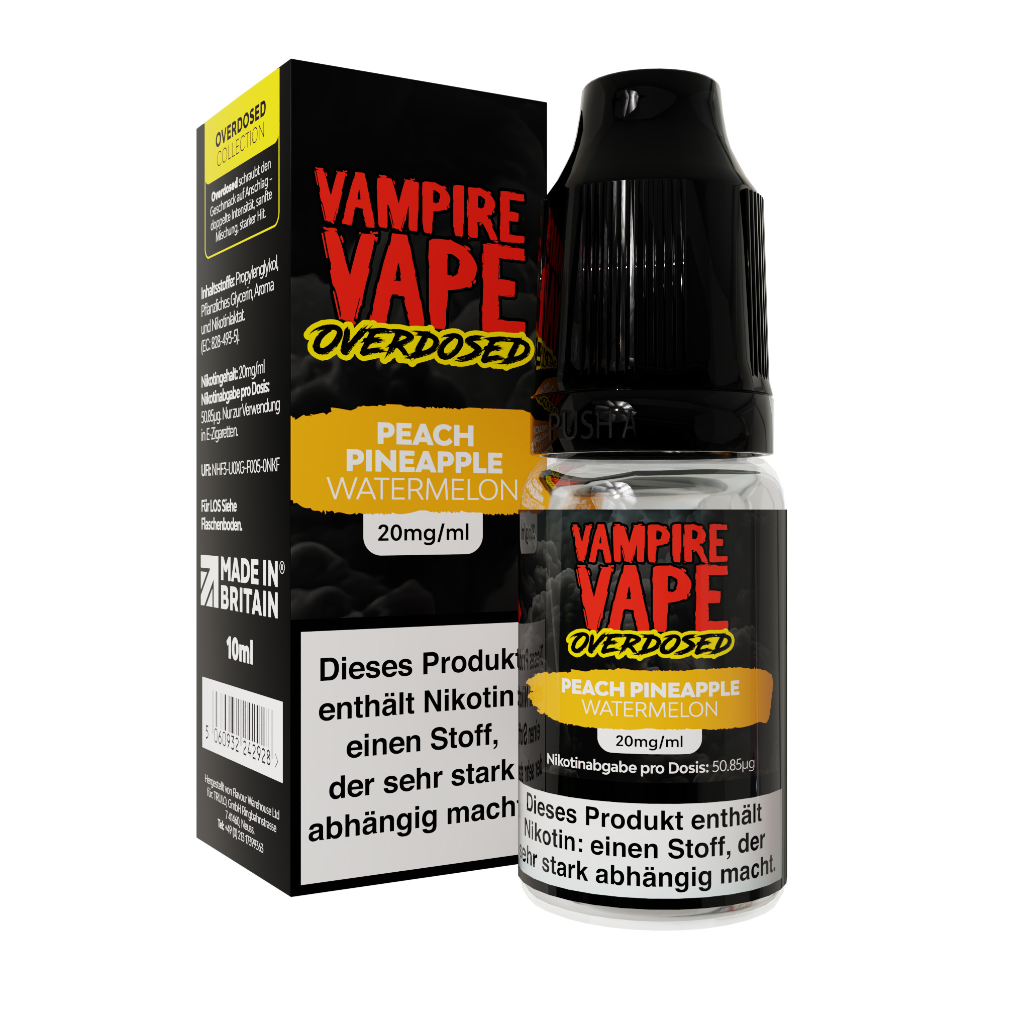 Vampire Vape Overdosed Nikotinsalz Liquid Peach Pineapple Watermelon 20mg 10ml Vampire Vape Overdosed Nikotinsalz Liquid Peach Pineapple Watermelon 20mg 10ml