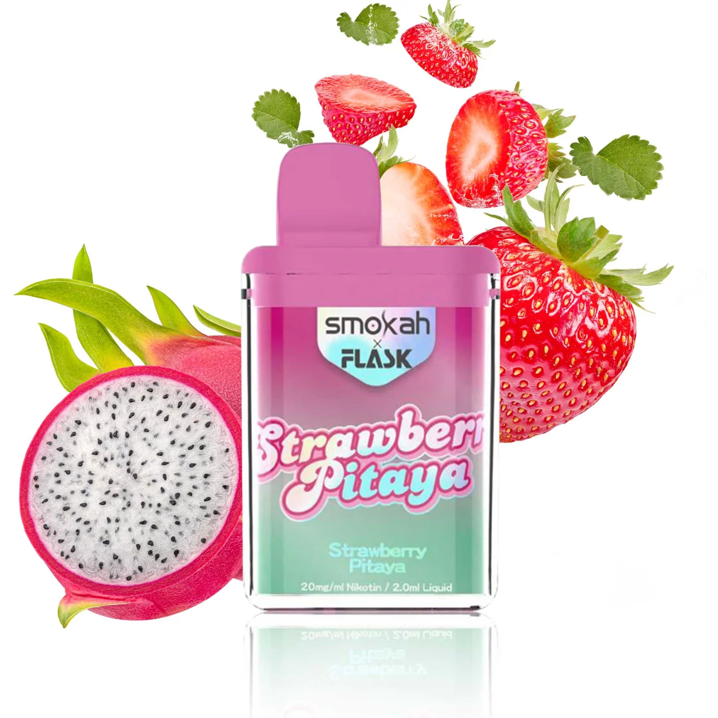 Smokah x Flask Pocket - Einweg E-Shisha - Strawberry Pitaya 2% Nikotin