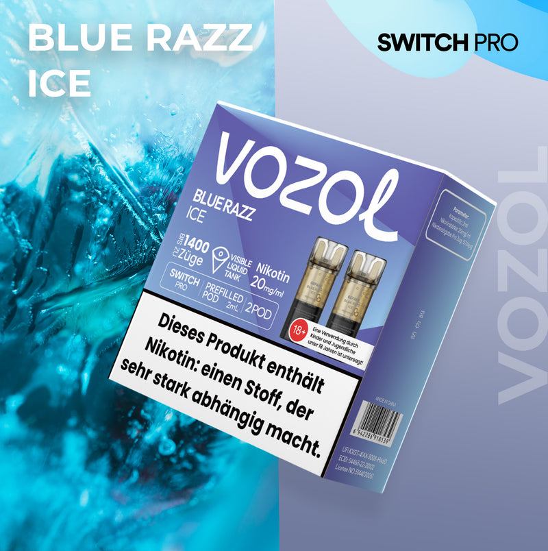 Vozol Switch Pro - Pod - Blue Razz Ice 2% Nikotin 700 Züge (2 Pods)
