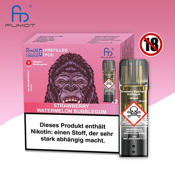 RandM Tornado - POD - Strawberry Watermelon Bubblegum 2% Nikotin 600 Züge (2 Pods)