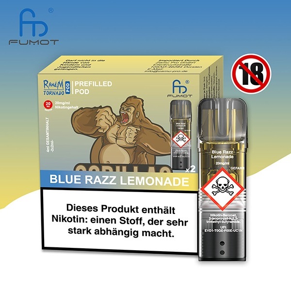 RandM Tornado - POD - Blue Razz Lemonade 2% Nikotin 600 Züge (2 Pods)