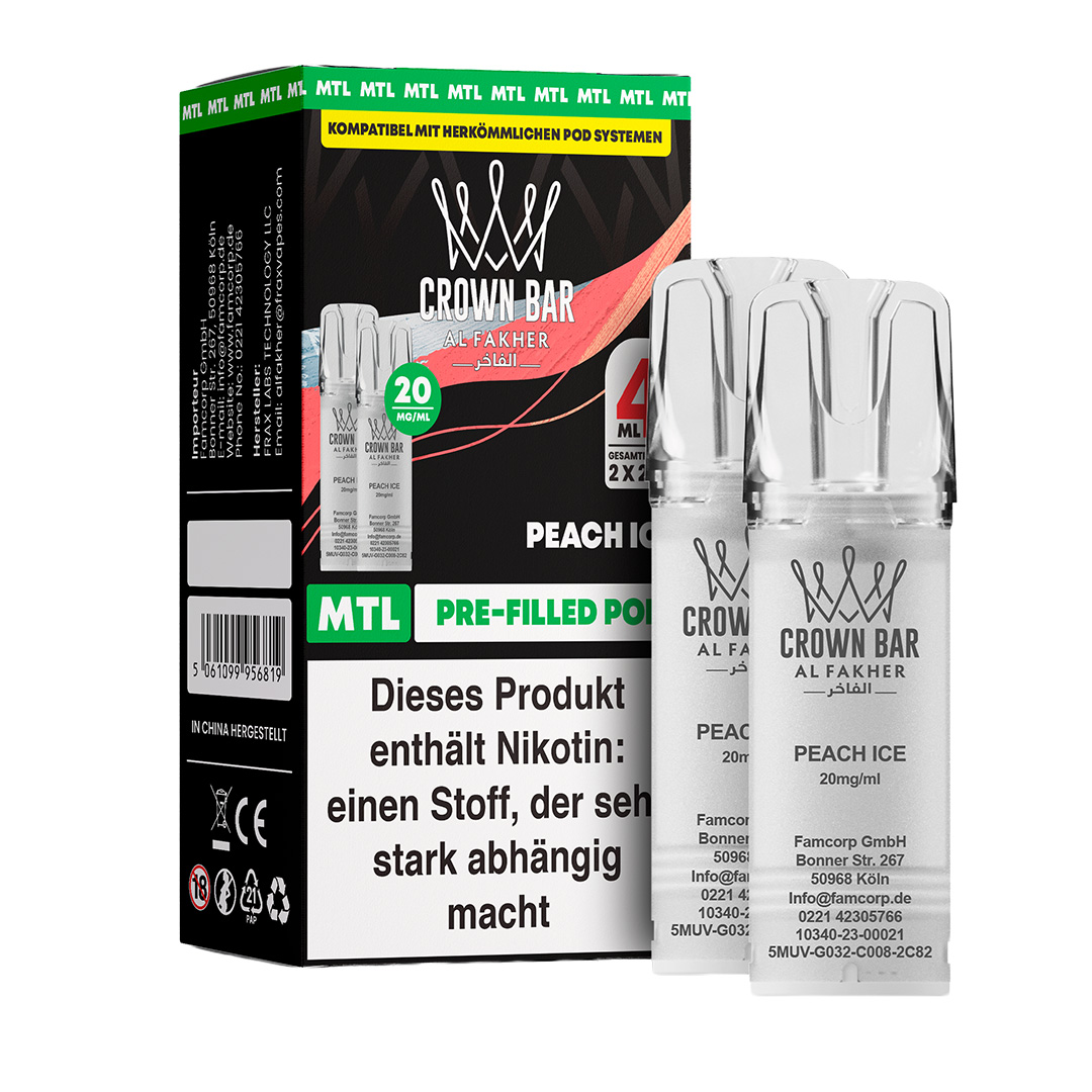 Al Fakher Crown Bar 600 MTL Pod Peach Ice 2er Pack Al Fakher Crown Bar 600 MTL Pod Peach Ice 2er Pack