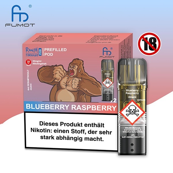 RandM Tornado - POD - Blueberry Raspberry 2% Nikotin 600 Züge (2 Pods)