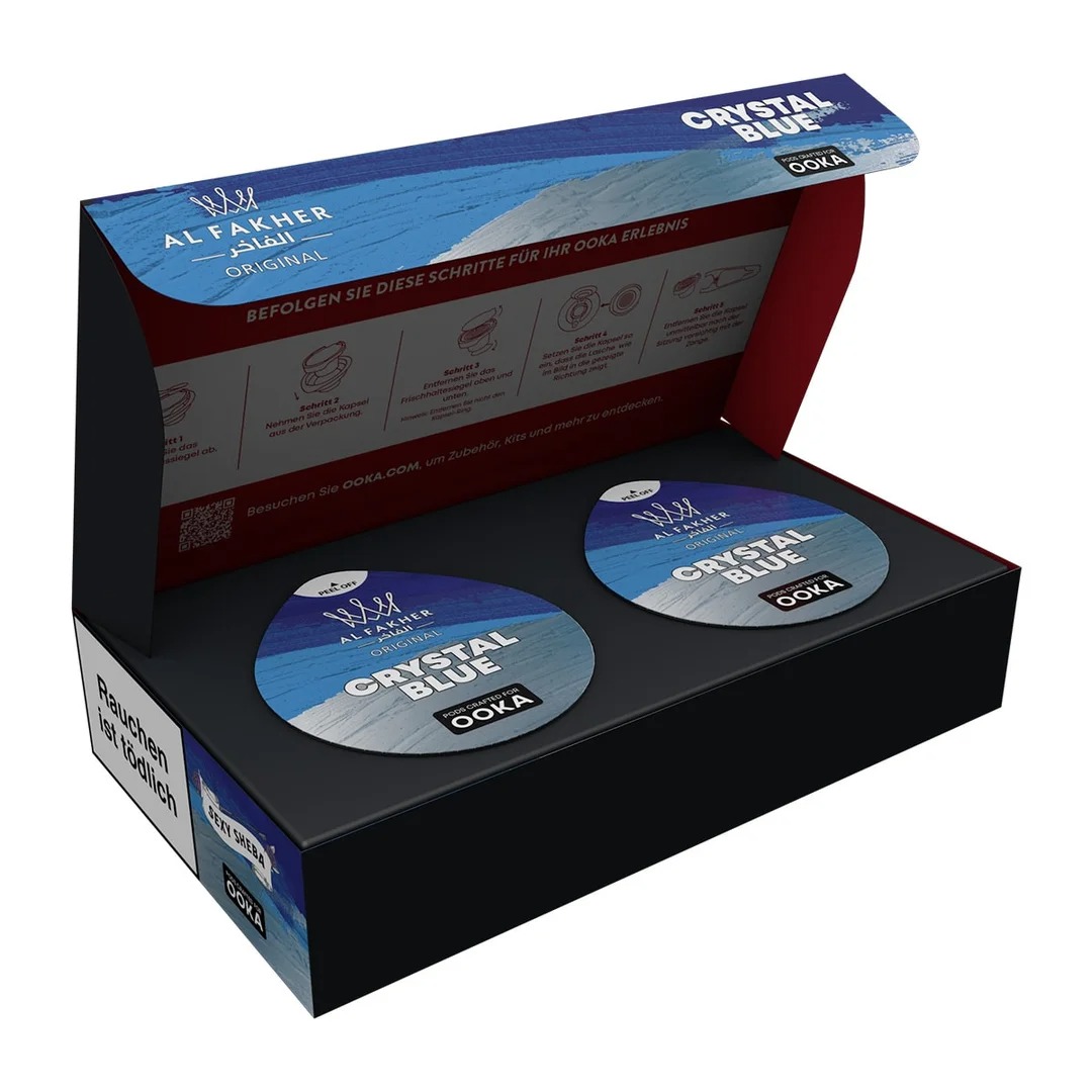 Al Fakher Shisha Tabak Crystal Blue OOKA Pod 2er Pack Box Al Fakher Shisha Tabak Crystal Blue OOKA Pod 2er Pack Box