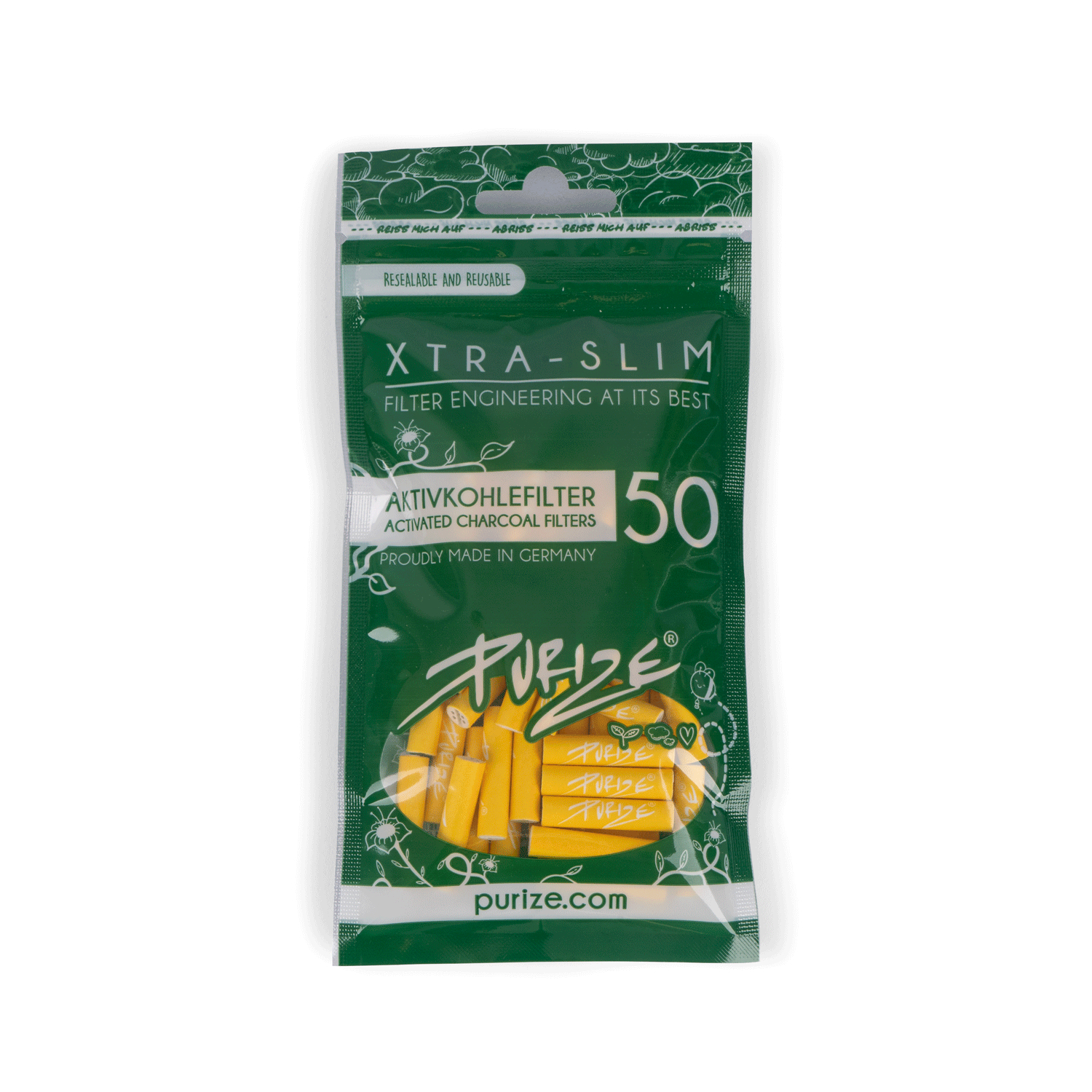 Purize Aktivkohlefilter Xtra Slim Size 6mm 50 Stück Gelb